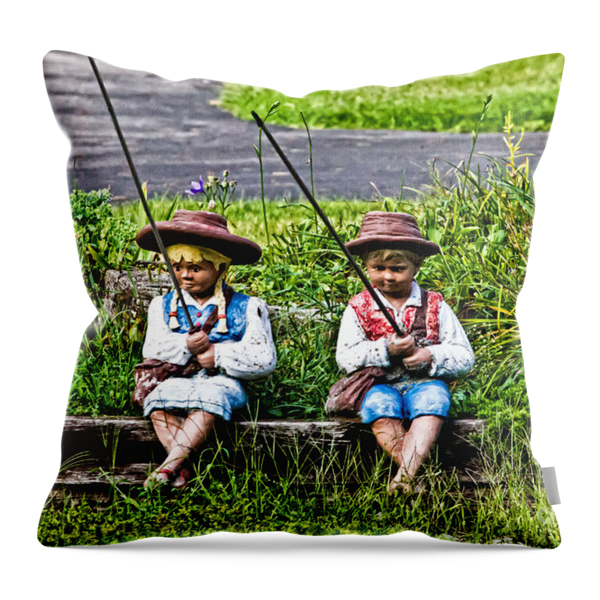 Girl Throw Pillow featuring the photograph Fishing Day by Ms Judi