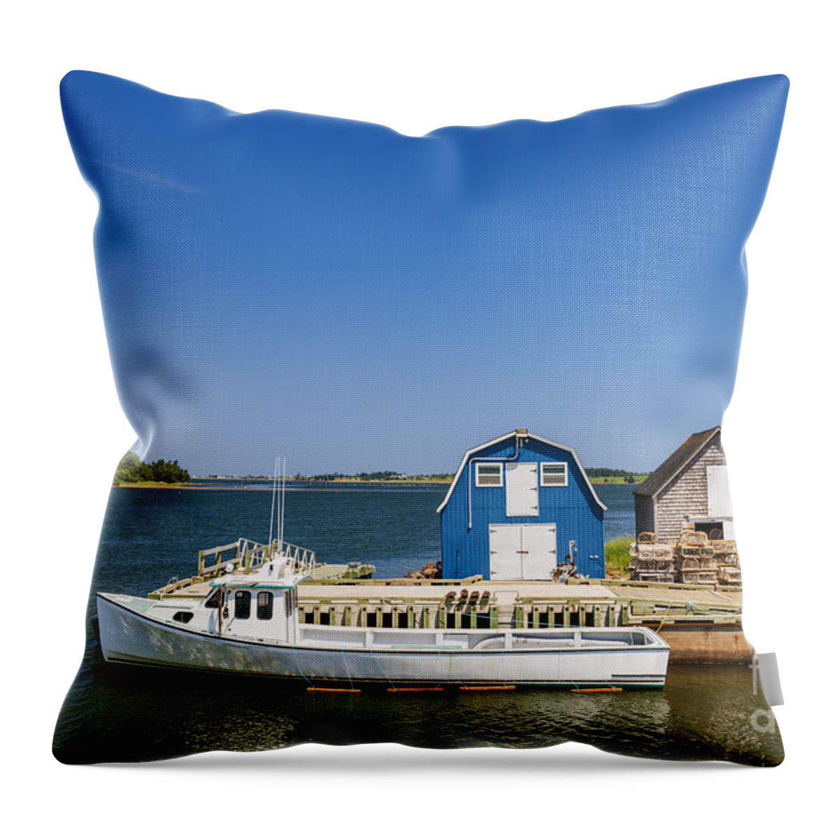 Boat Throw Pillow featuring the photograph Fishing dock in Prince Edward Island by Elena Elisseeva