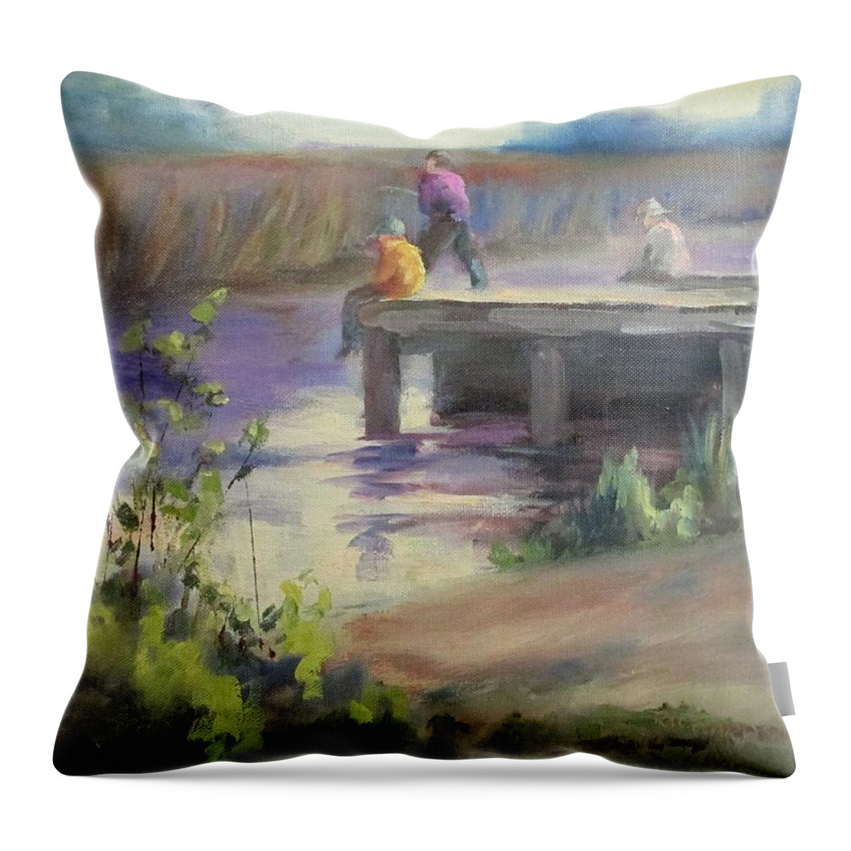 Fishing Throw Pillow featuring the painting Fishing Fools by Susan Richardson