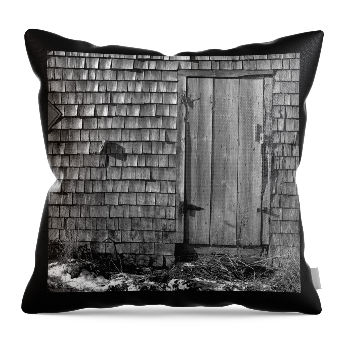 Black And White Throw Pillow featuring the photograph Fishing Shed 12 by Timothy Bischoff