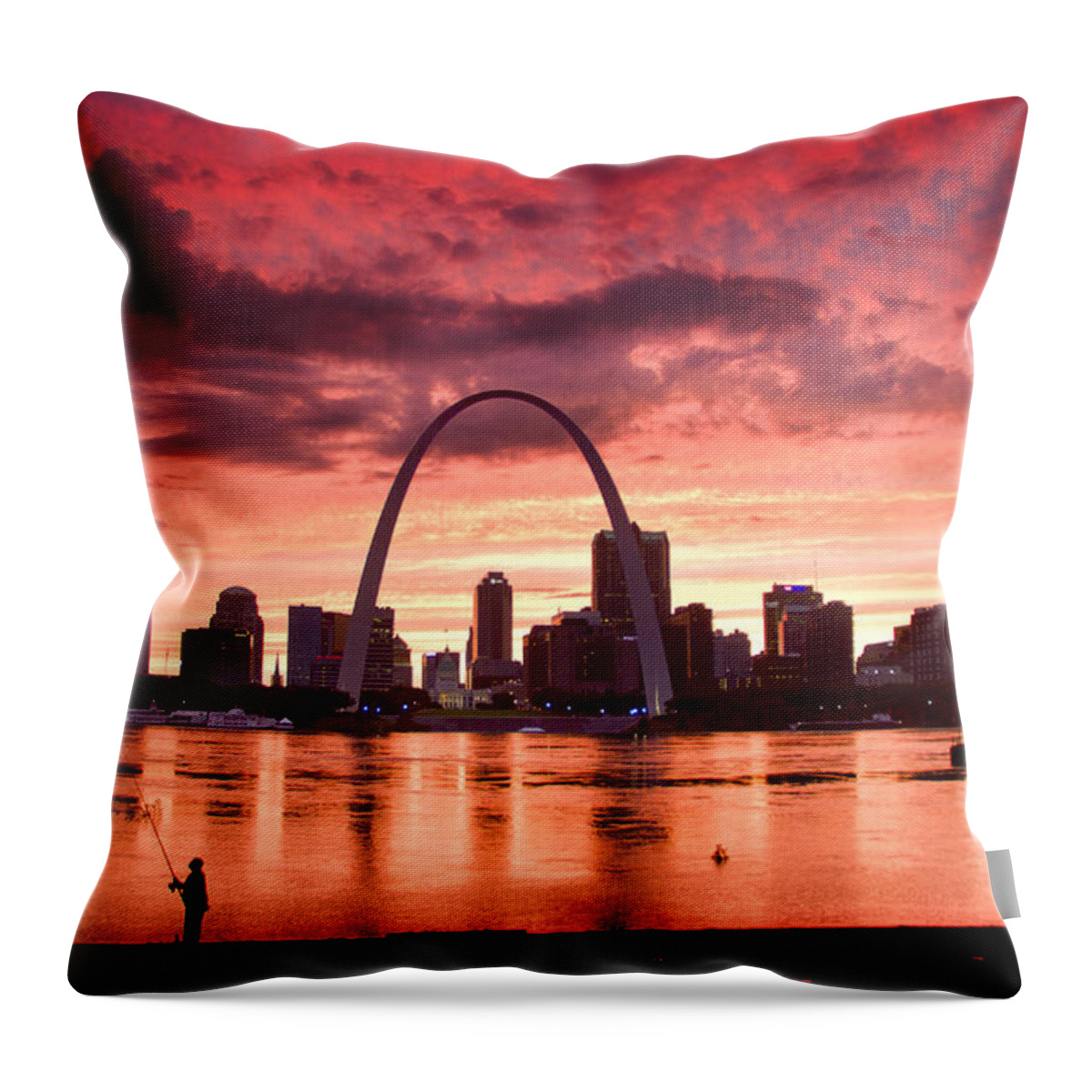 St. Louis Throw Pillow featuring the photograph Fishing the Mississippi in St Louis by Garry McMichael