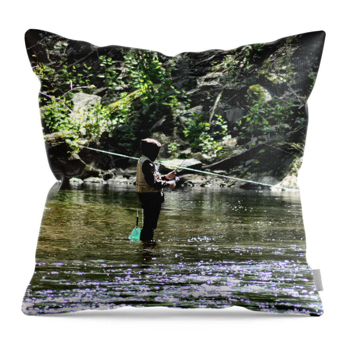Fishing The Wissahickon Throw Pillow featuring the photograph Fishing the Wissahickon by Bill Cannon