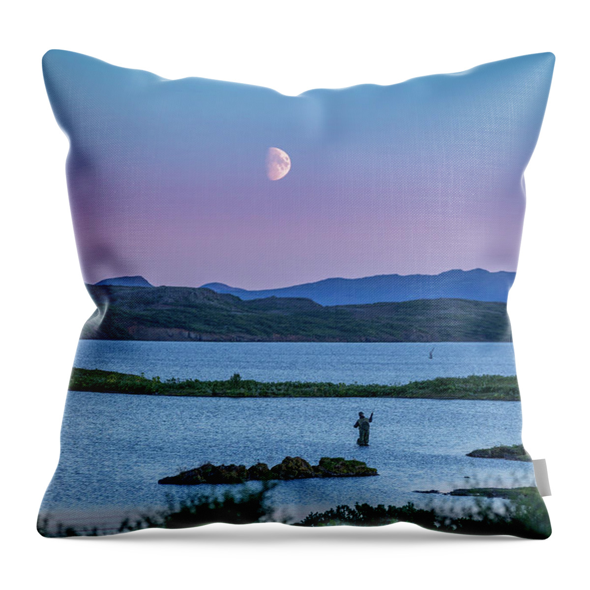 Scenics Throw Pillow featuring the photograph Fishing Under The Moonlight by Arctic-images