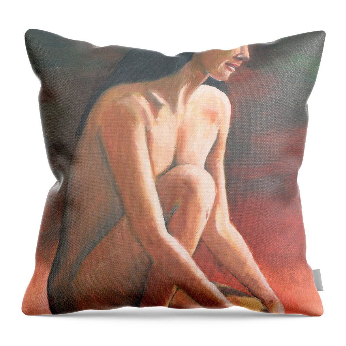 Female Nude Throw Pillow featuring the painting First Oil Figure Painting by Robert P Hedden