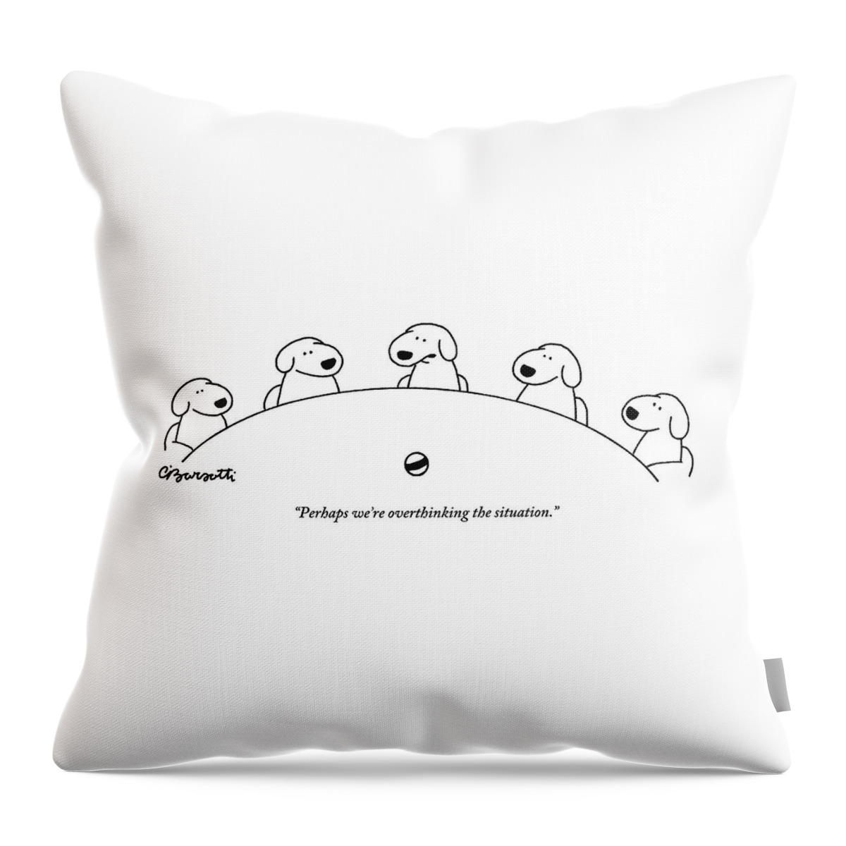Five Dogs Sitting Around A Roundtable Throw Pillow