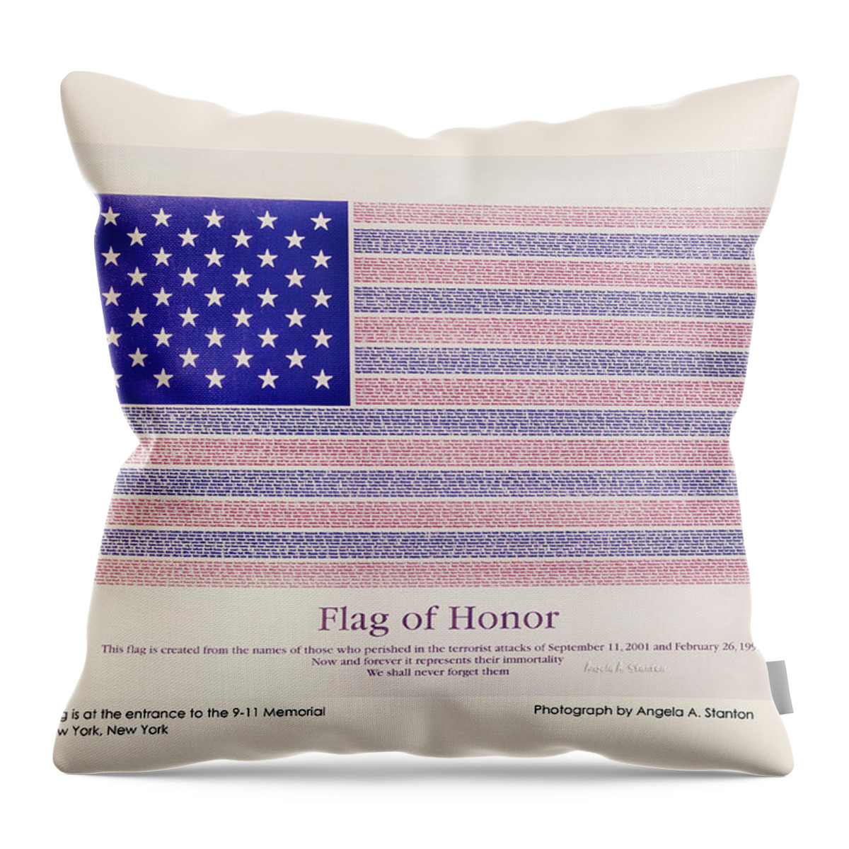 New York Throw Pillow featuring the photograph Flag of Honor 9-11 Memorial - Poster by Angela Stanton