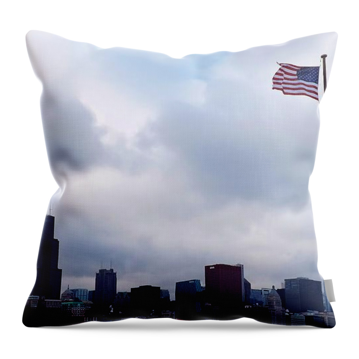 Chicago Throw Pillow featuring the photograph Flag over City by Brigitte Emme