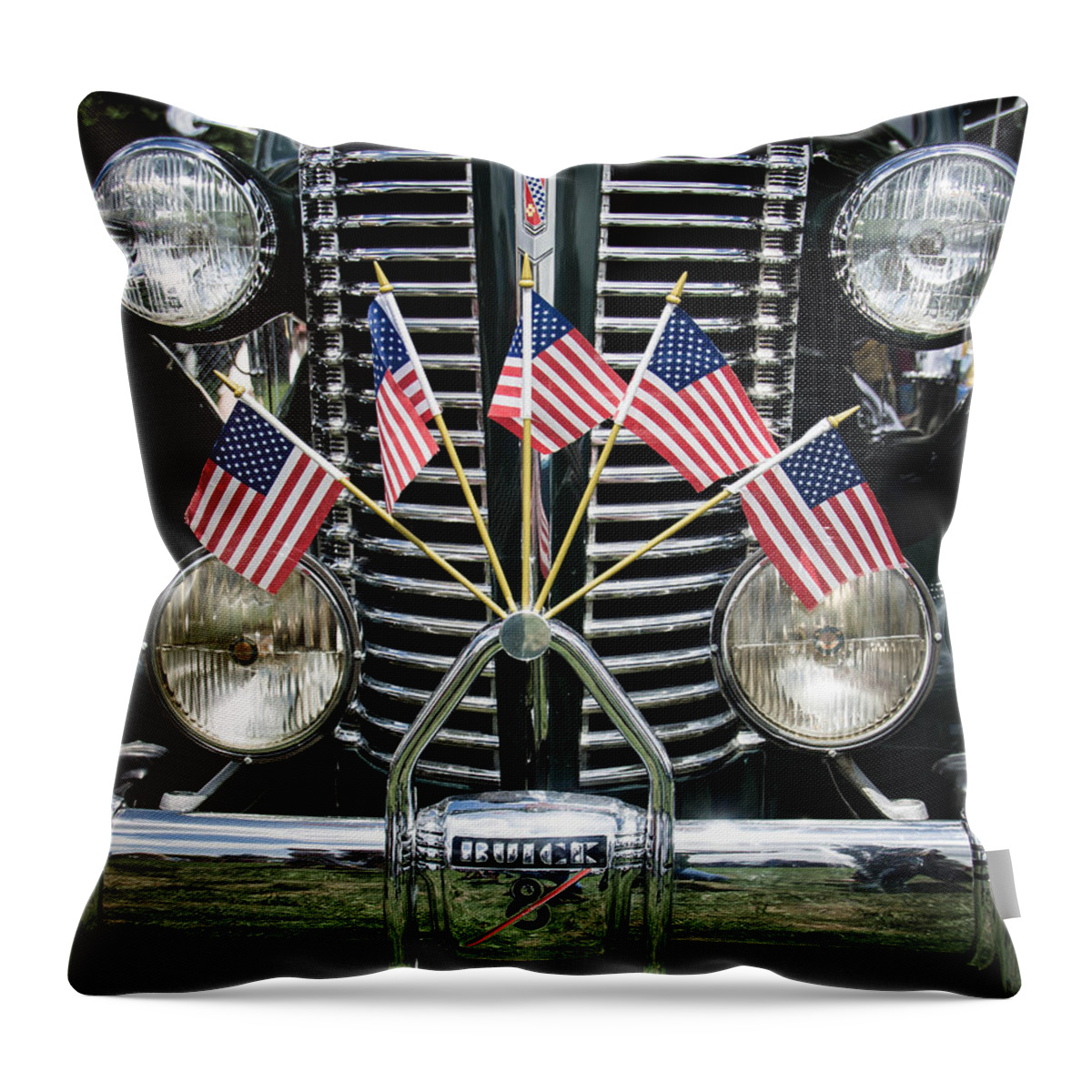 Hot Rod Throw Pillow featuring the photograph Flagged Buick straight 8 by Ron Roberts