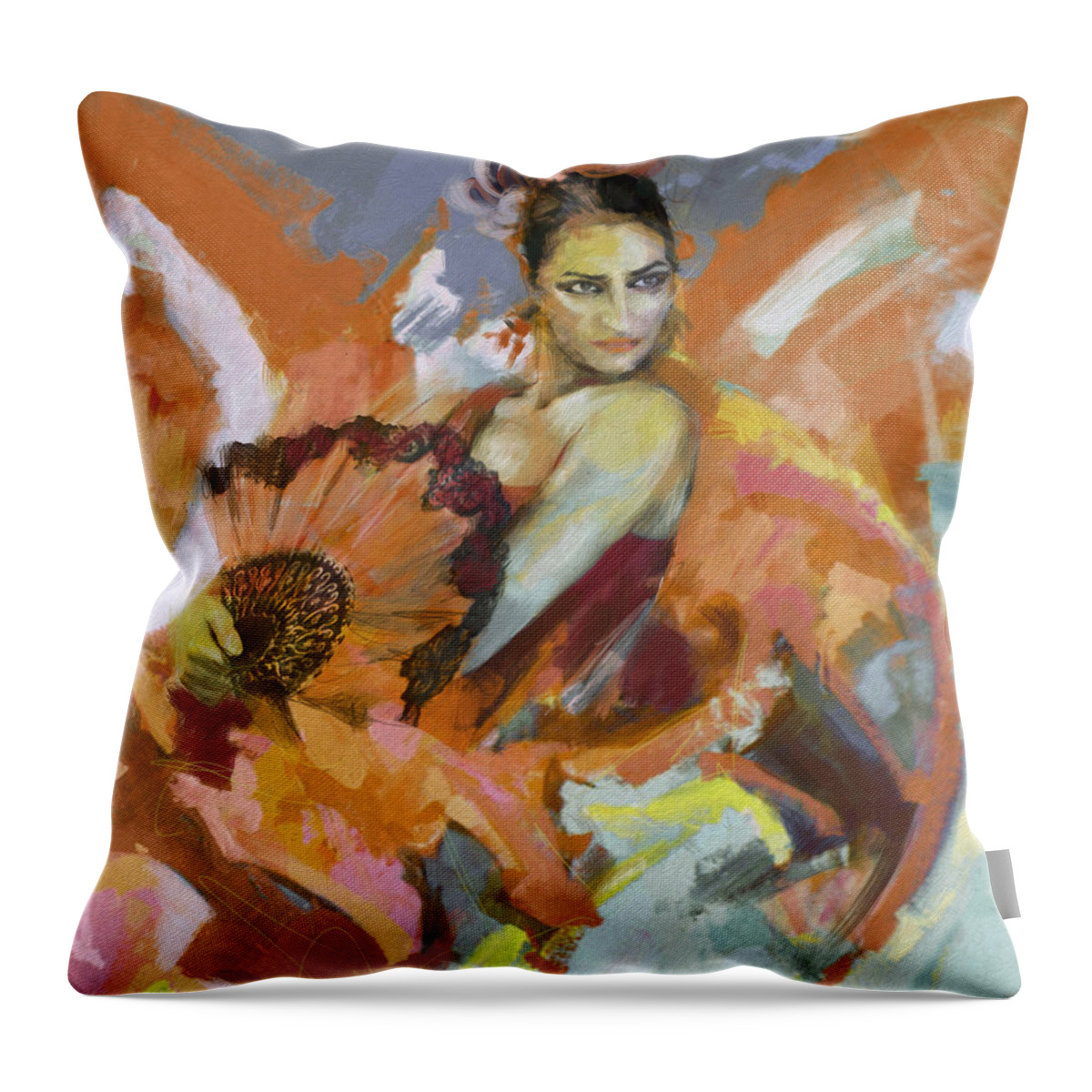 Jazz Throw Pillow featuring the painting Flamenco 51 by Maryam Mughal