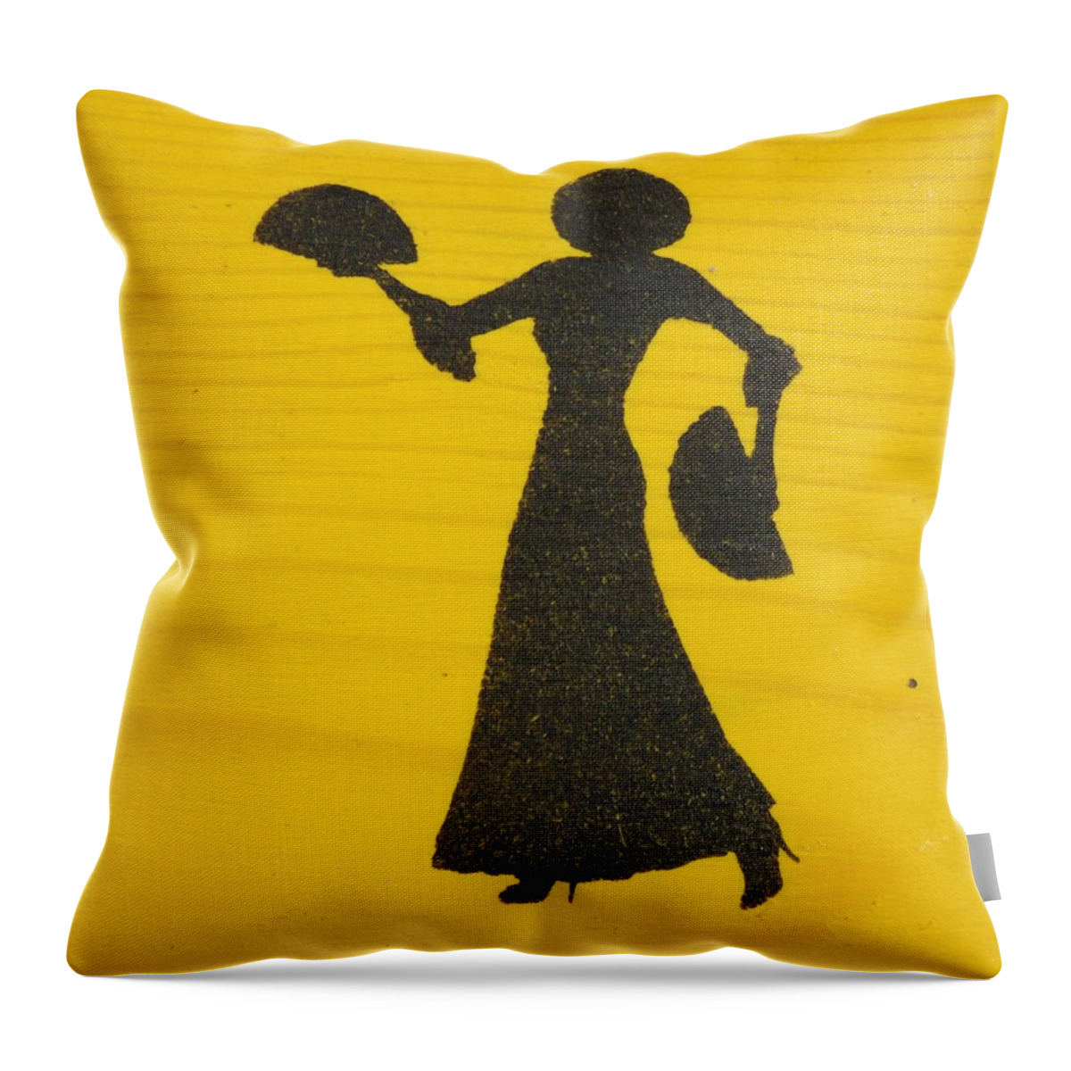 Wood Throw Pillow featuring the painting Flamenco Dancer on yellow by Roger Cummiskey
