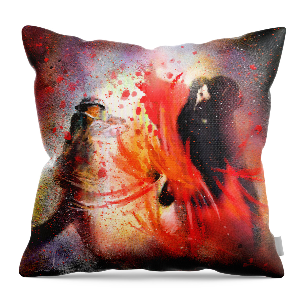 Flamenco Dance Throw Pillow featuring the painting Flamencoscape 07 by Miki De Goodaboom