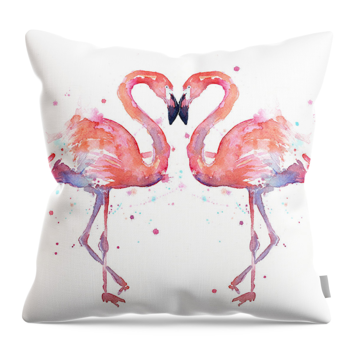 Watercolor Throw Pillow featuring the painting Flamingo Love Watercolor by Olga Shvartsur