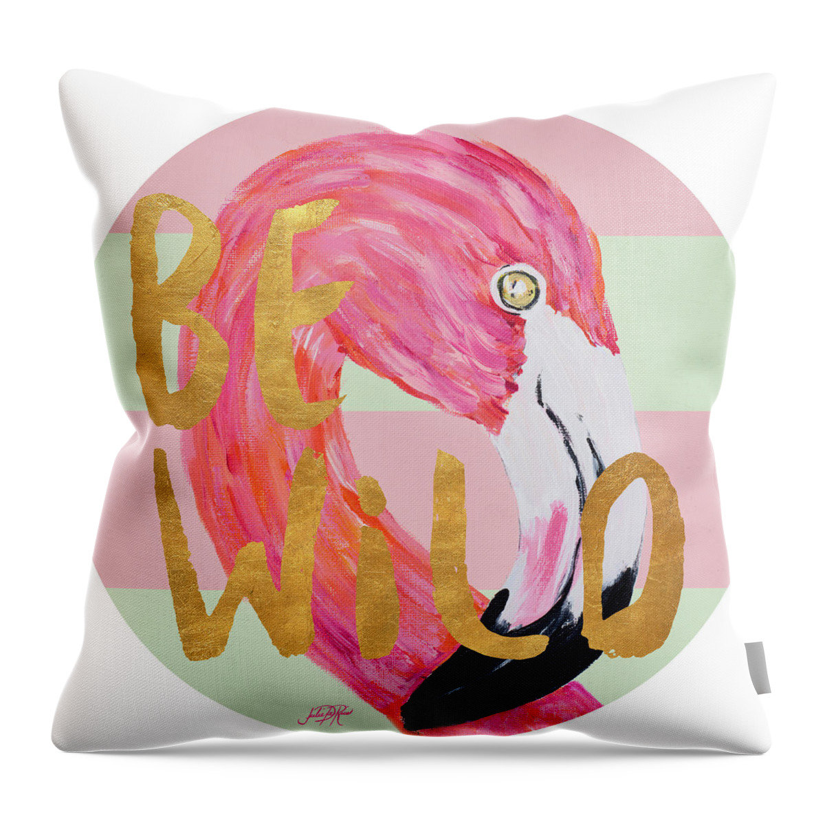 Flamingo Throw Pillow featuring the painting Flamingo On Stripes Round by South Social D