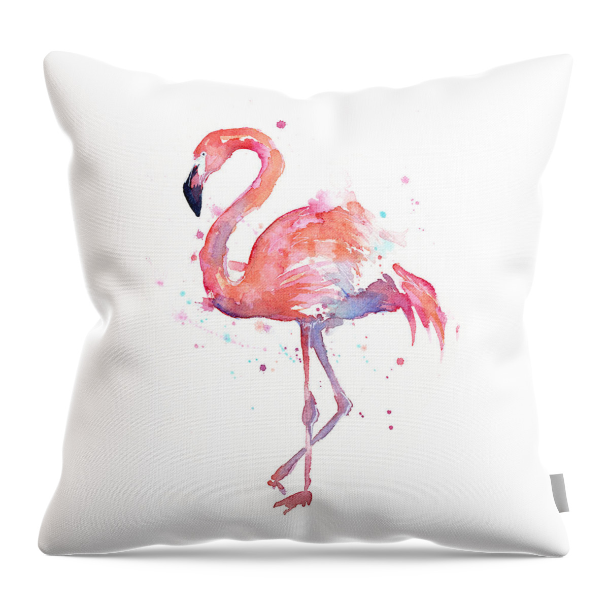 #faatoppicks Throw Pillow featuring the painting Flamingo Watercolor by Olga Shvartsur