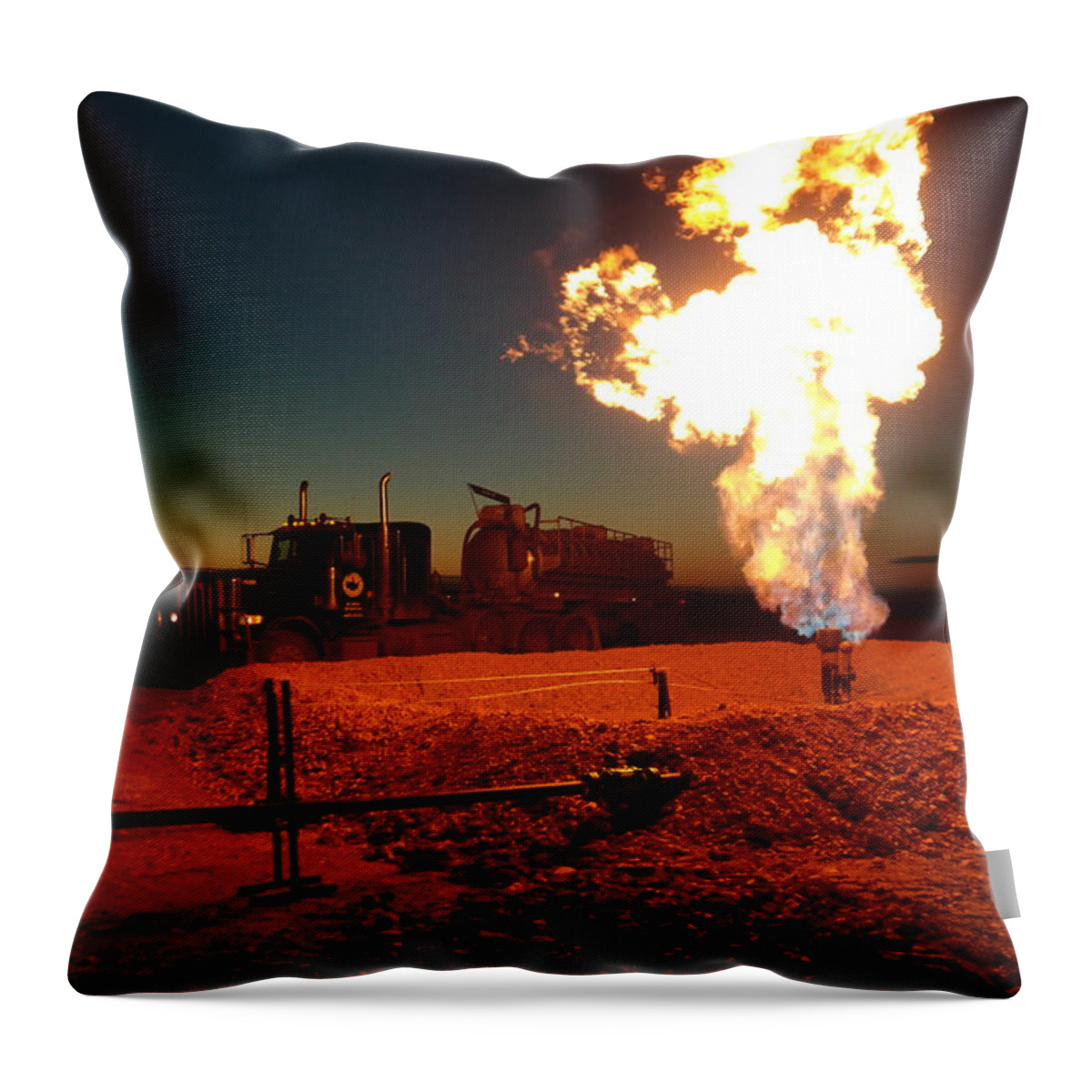 Trucks Throw Pillow featuring the photograph Flare And A Vacuum Truck by Jeff Swan