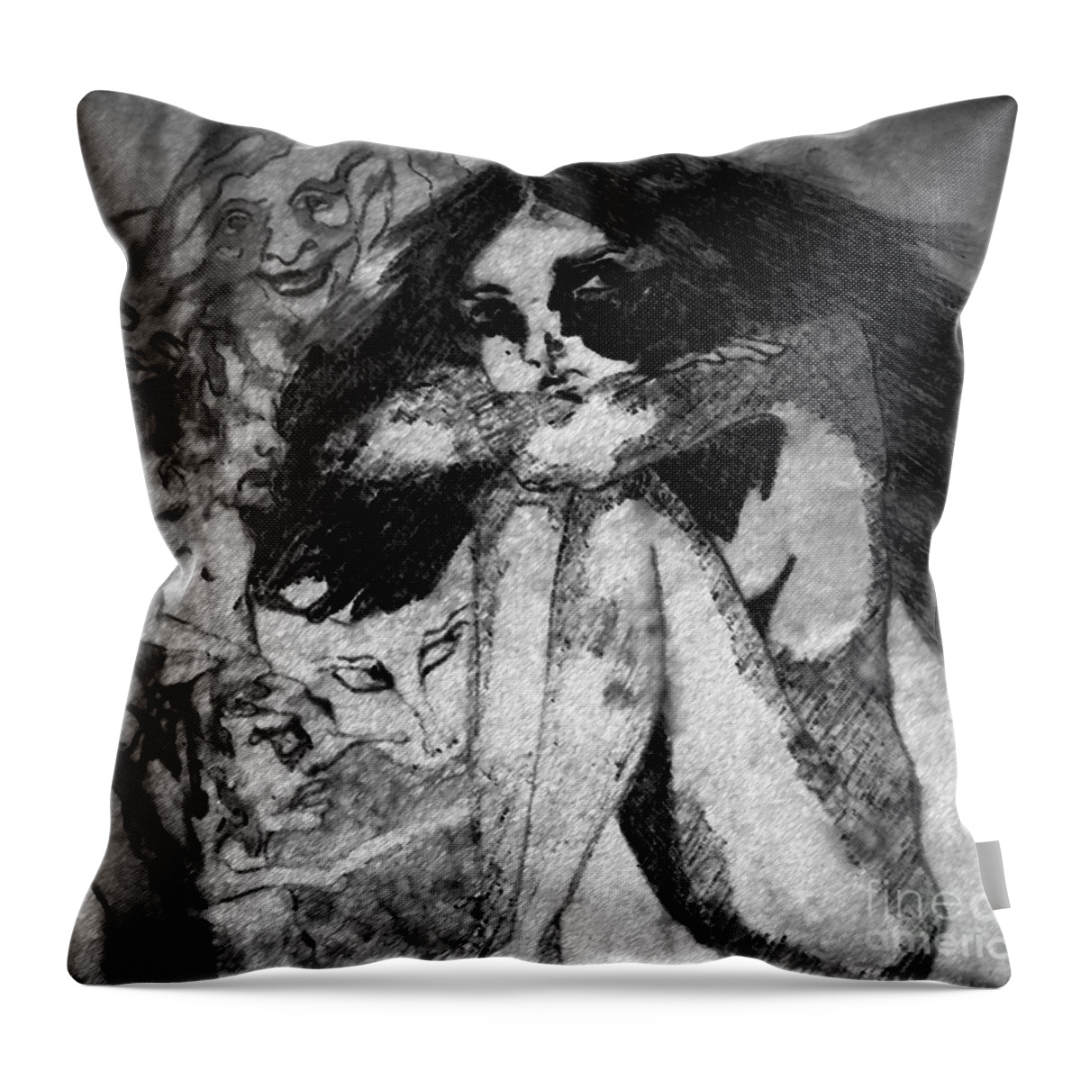 Charcoal Sketch Throw Pillow featuring the pastel Flash Black by Kim Prowse