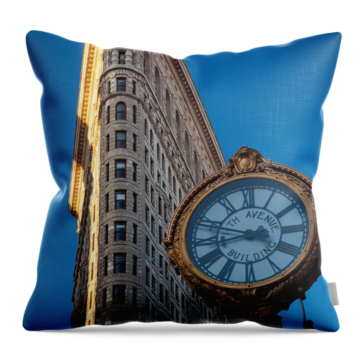 America Throw Pillow featuring the photograph Flatiron Clock by Inge Johnsson