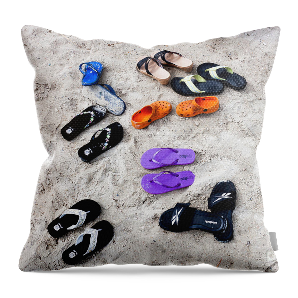 Hilton Head Throw Pillow featuring the photograph Flip FLops on the Beach by Thomas Marchessault