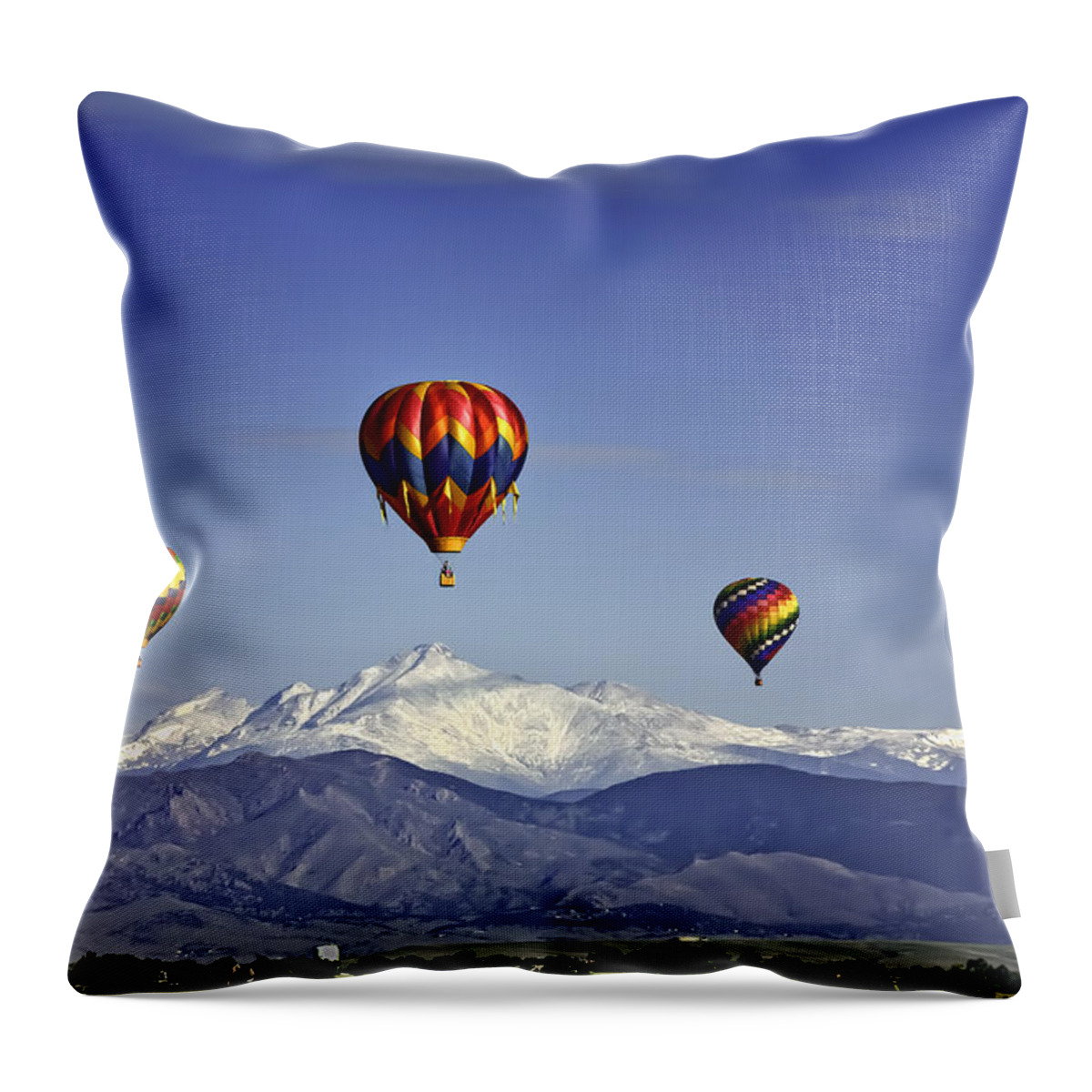 Snow Covered Peaks Throw Pillow featuring the photograph Floating Above Longs Peak by Teri Virbickis