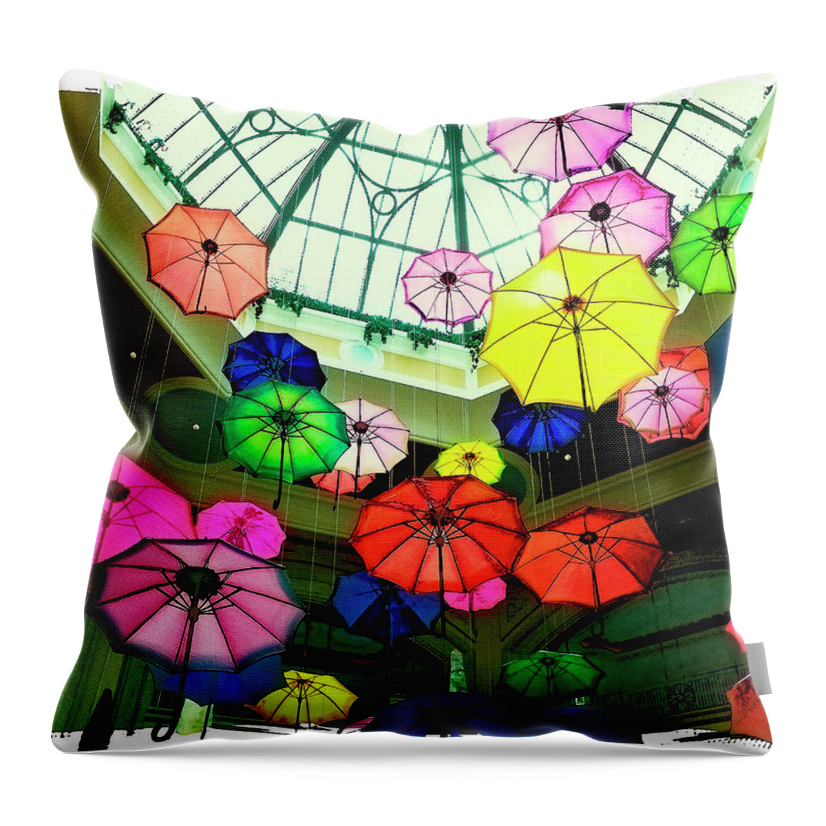 Las Vegas Throw Pillow featuring the photograph Floating Umbrellas In Las Vegas by Susan Stone