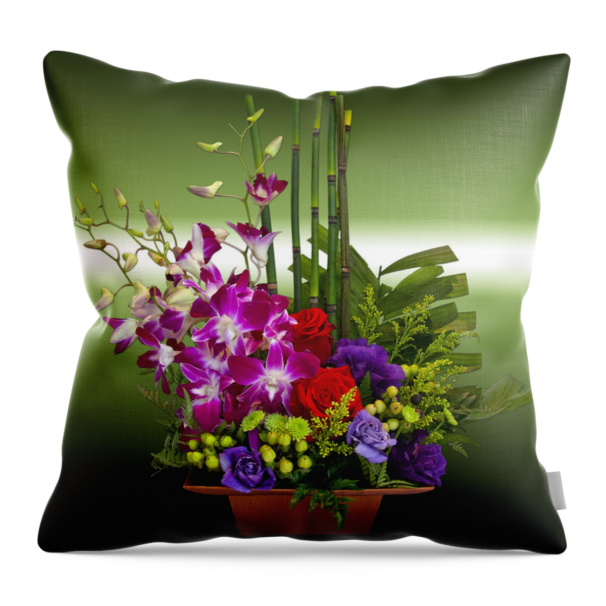 Flowers Throw Pillow featuring the photograph Floral Arrangement - Green by Chuck Staley