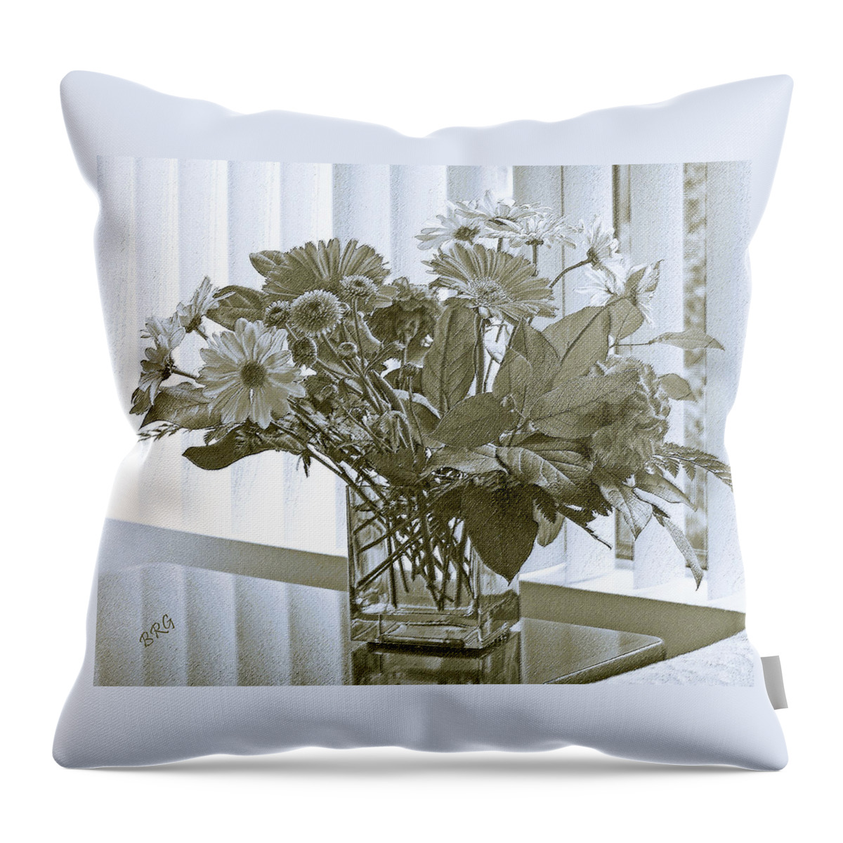 Floral Still Life Throw Pillow featuring the photograph Floral Arrangement With Blinds Reflection by Ben and Raisa Gertsberg