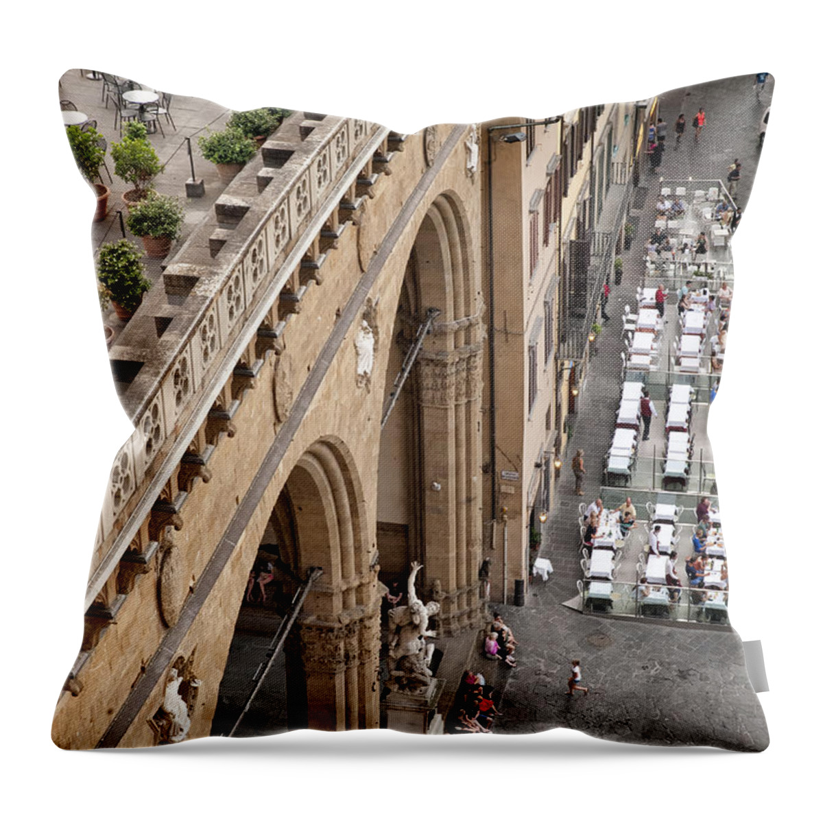 Architecture Art Throw Pillow featuring the photograph Florence and Piazza della Signoria by Melany Sarafis