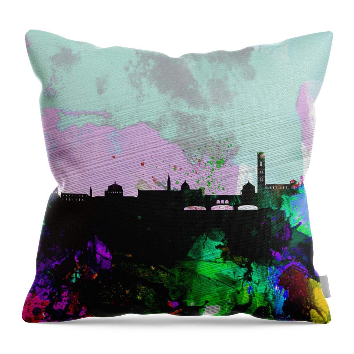 Florence Throw Pillow featuring the painting Florence Watercolor Skyline by Naxart Studio