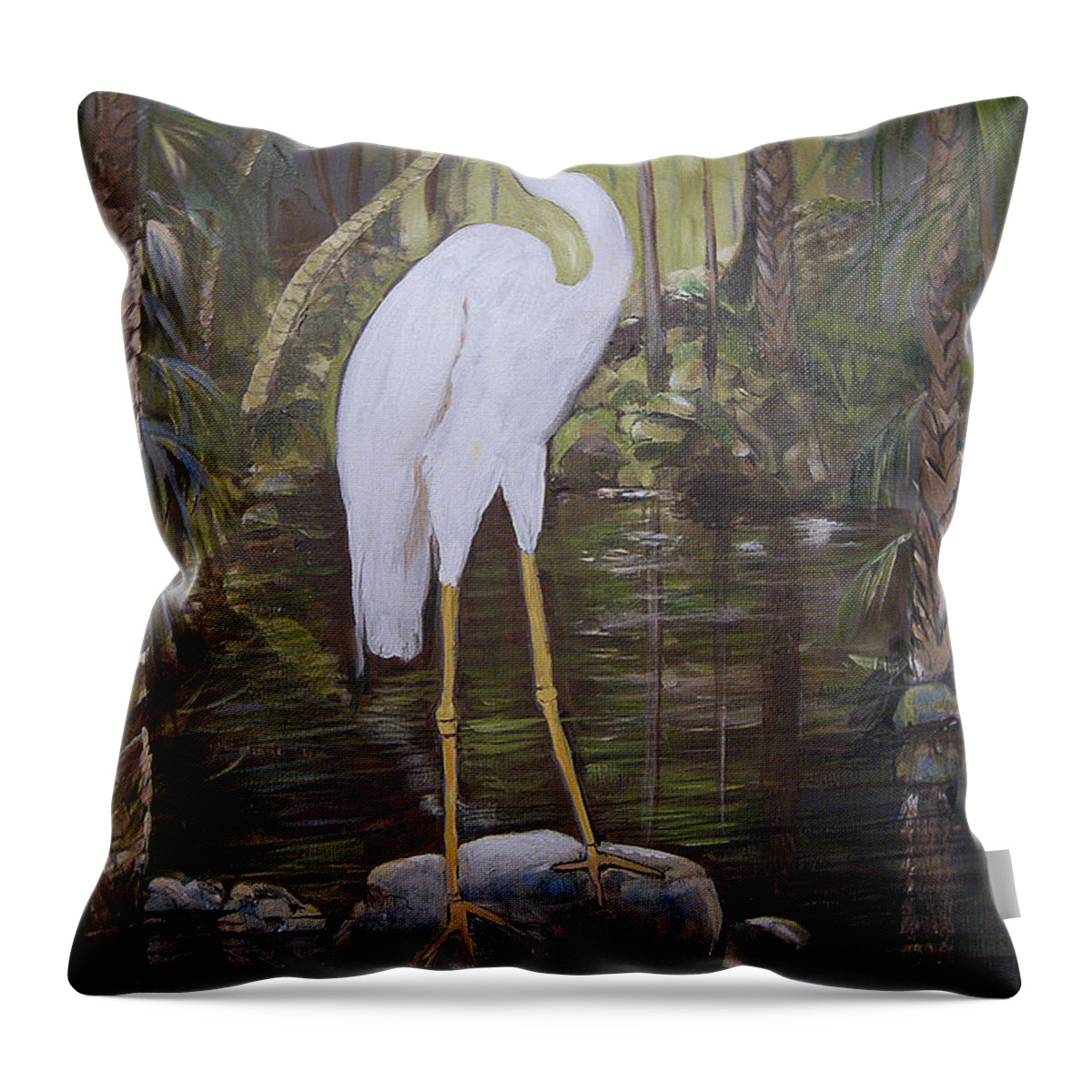 Florida Bird Throw Pillow featuring the painting Florida Bird by Arlen Avernian - Thorensen