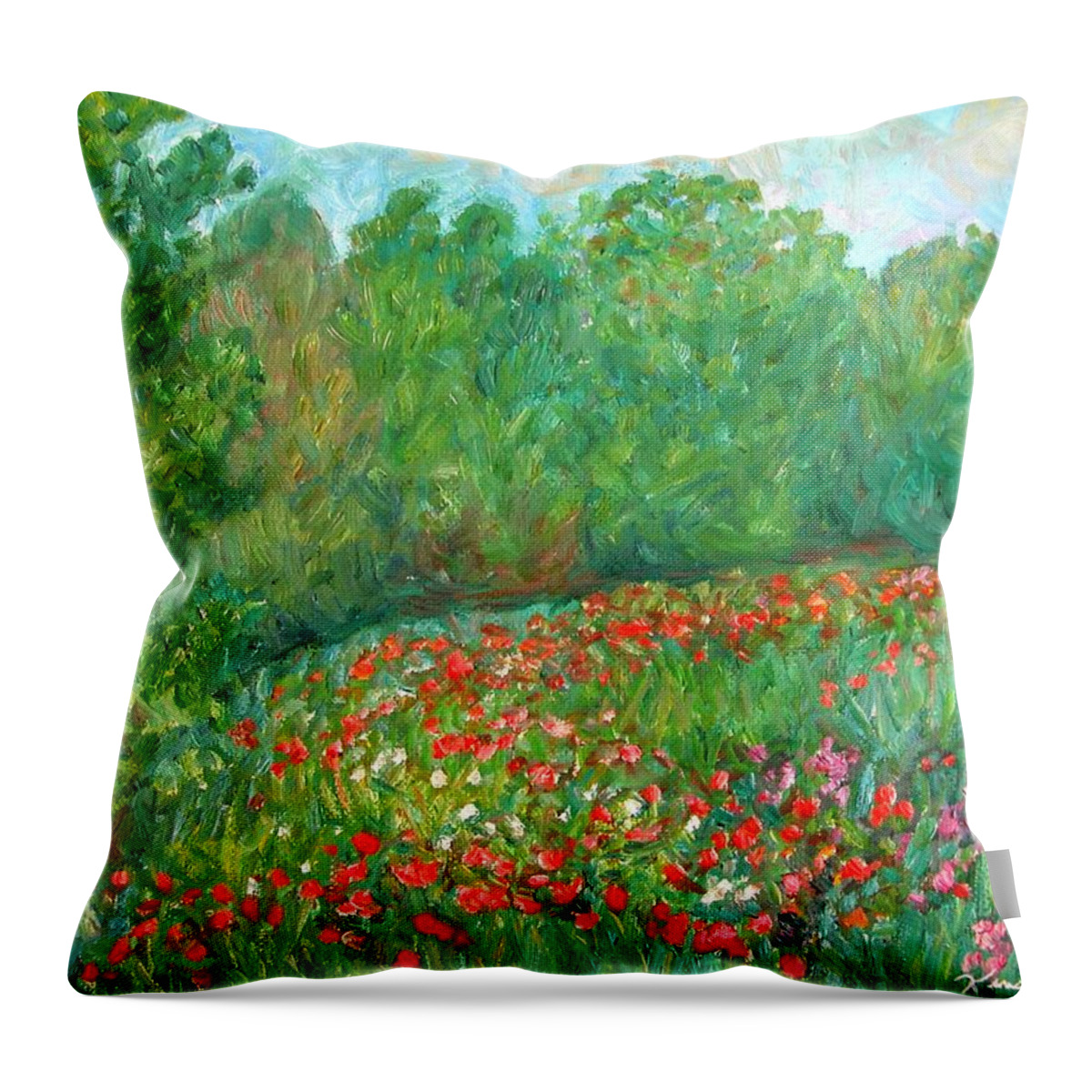 Blue Ridge Paintings Throw Pillow featuring the painting Flower Field by Kendall Kessler