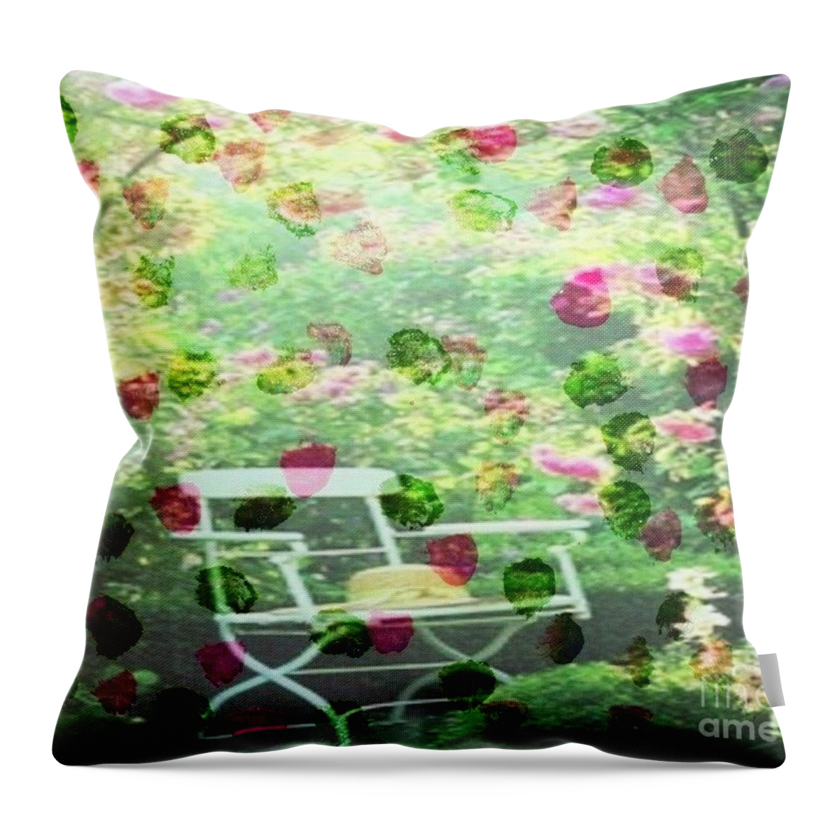 Flower Garden Refuge Throw Pillow featuring the painting Flower Garden Refuge by PainterArtist FIN