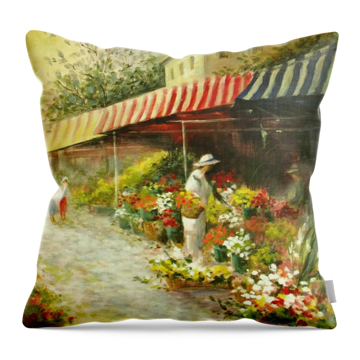 Canvas Prints Throw Pillow featuring the painting Flower Market by Madeleine Holzberg