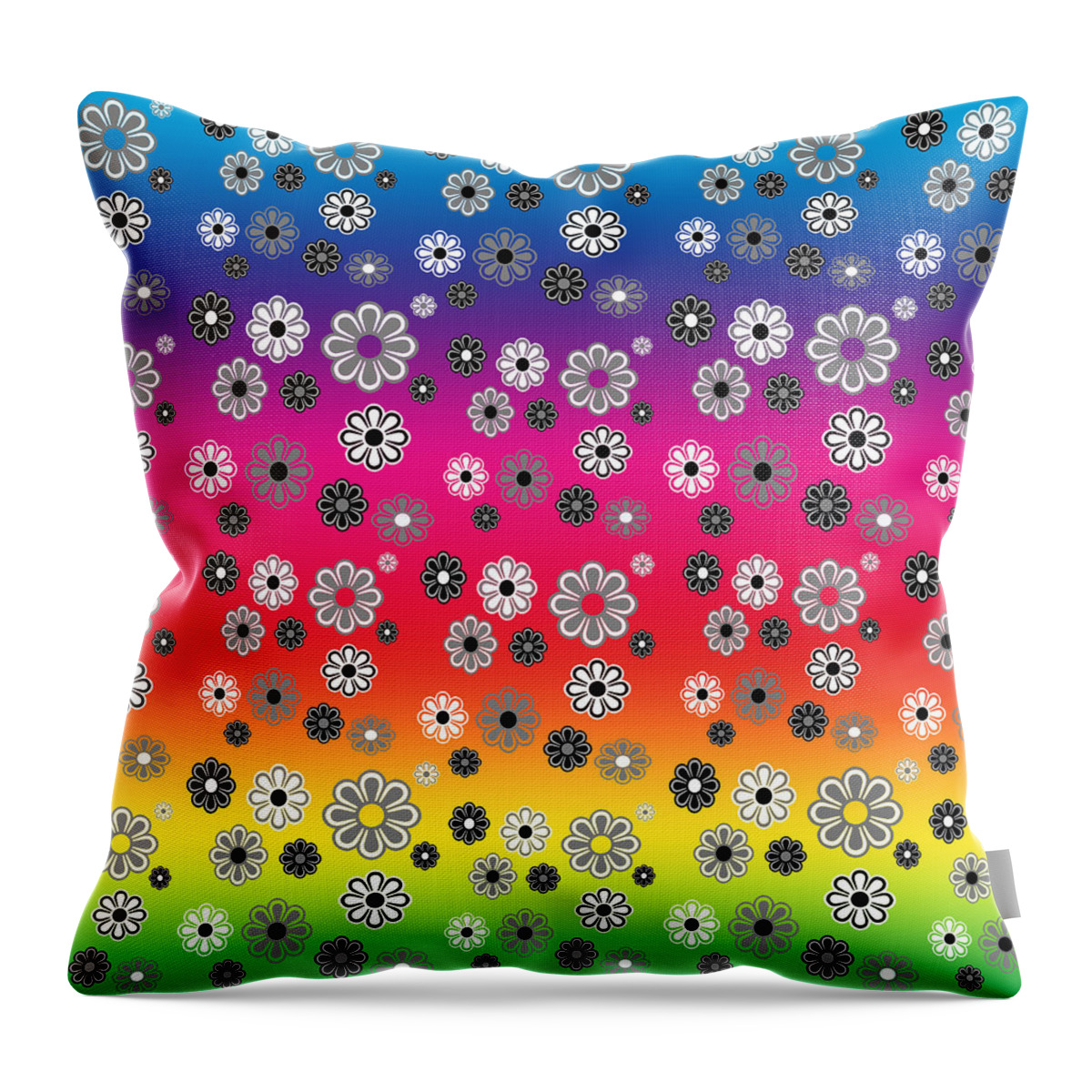 Rainbow Throw Pillow featuring the digital art Flower Power Groovy Multicolor by Denise Beverly