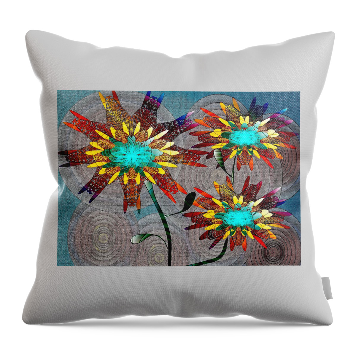  Digital Throw Pillow featuring the drawing Flowering Blooms by Iris Gelbart