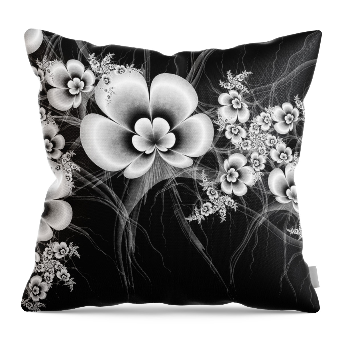 Digital Art Throw Pillow featuring the digital art Flowers Black and White by Gabiw Art