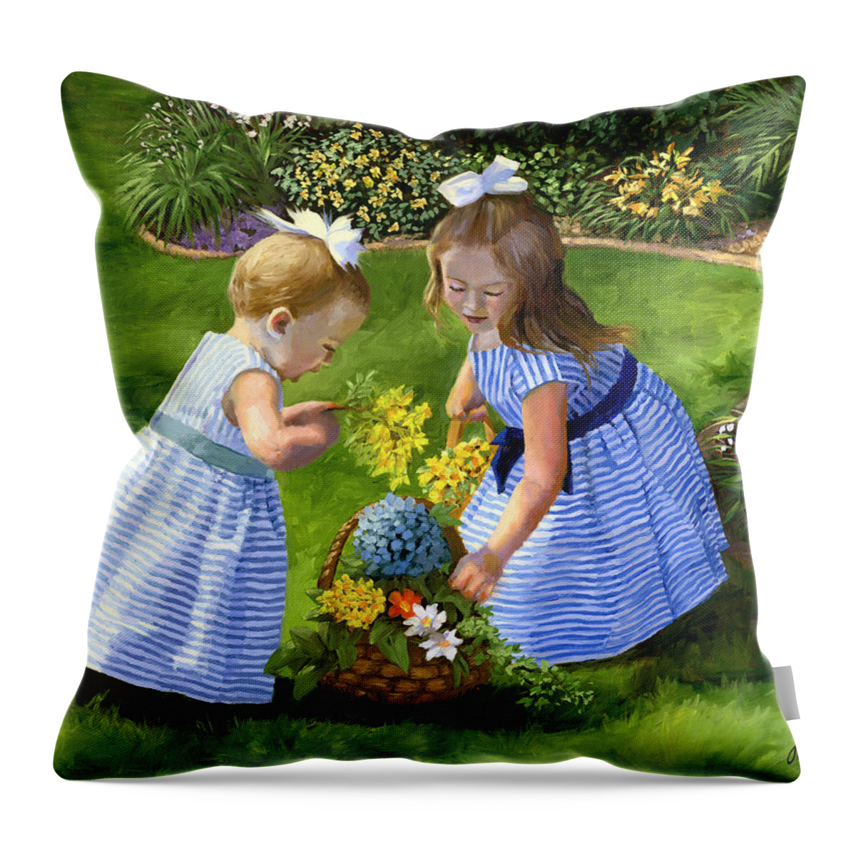 Girls Throw Pillow featuring the painting Flowers for Mama by Alice Leggett