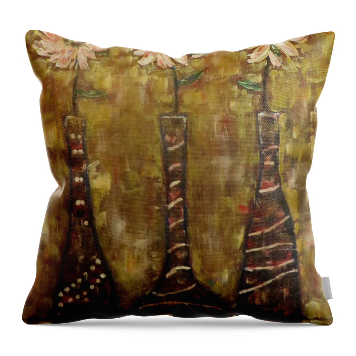 Oil On Canvas Throw Pillow featuring the painting Flowers in vases by Sam Shaker