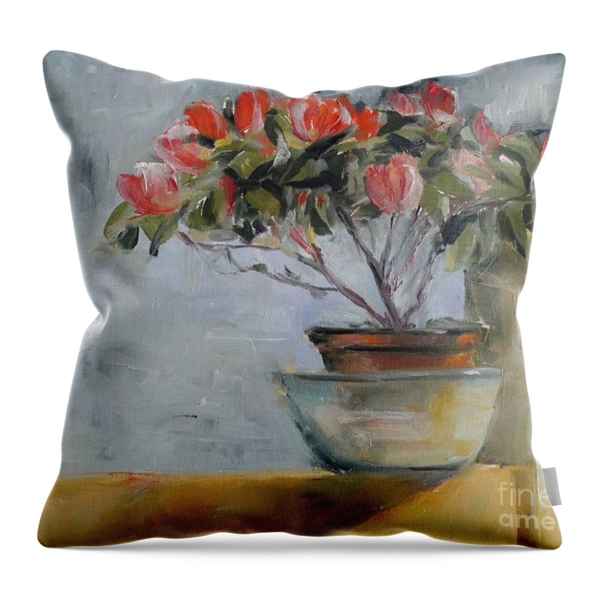 Flowers Throw Pillow featuring the painting Flowers on my easel by Karina Plachetka