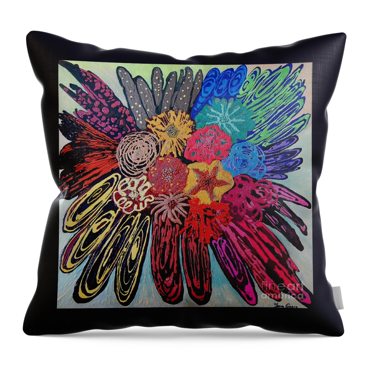 Abstract Throw Pillow featuring the painting Flowers burst by Jasna Gopic by Jasna Gopic