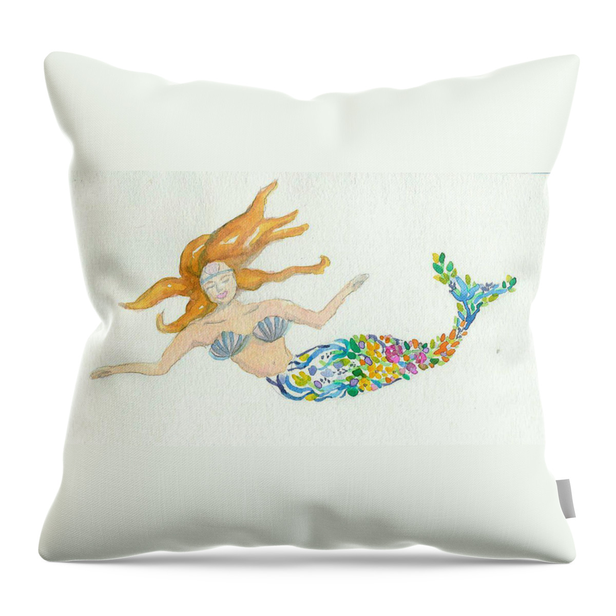 Mermaid Throw Pillow featuring the painting Mermaid de Fleur by Anne Marie Brown