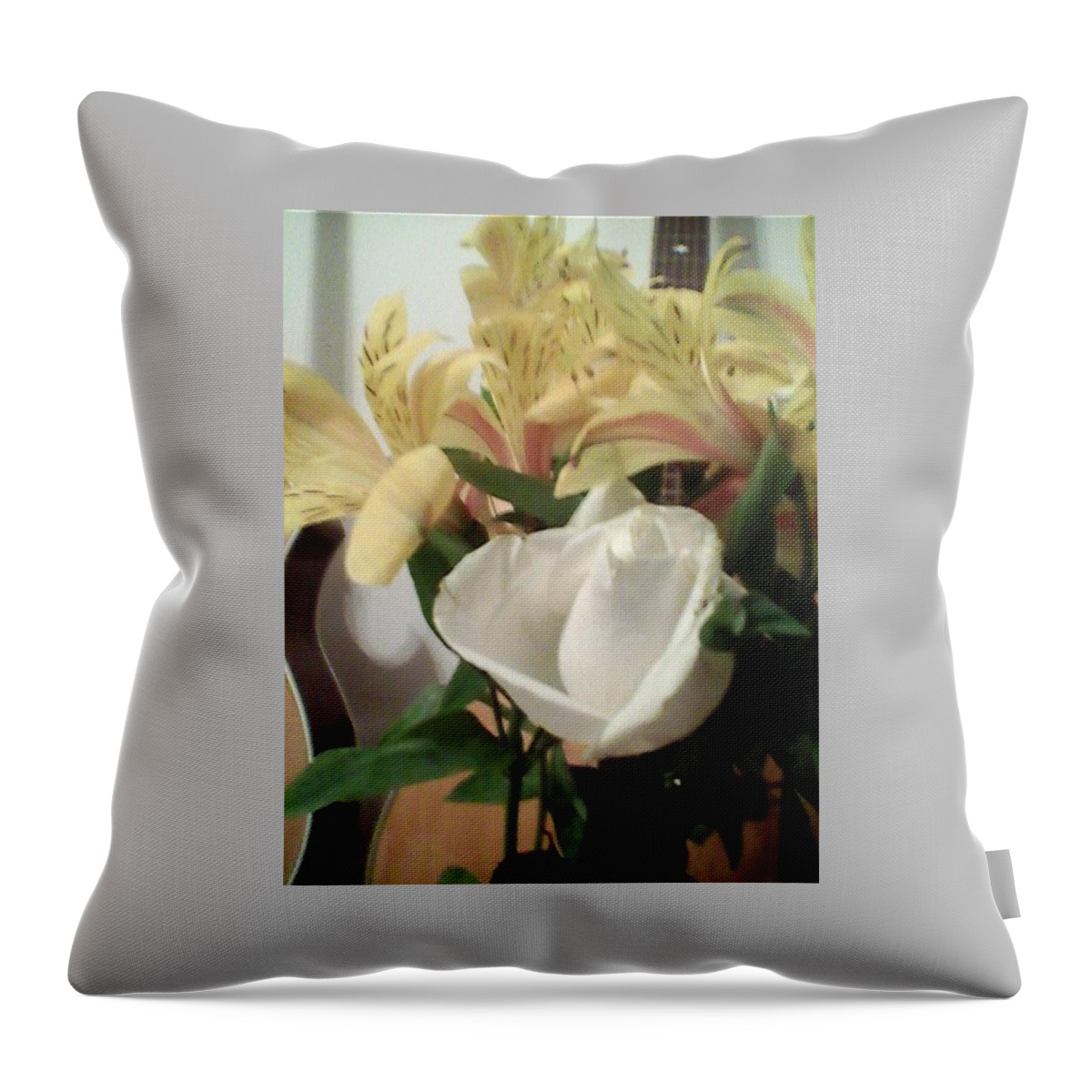 White Rose Throw Pillow featuring the photograph Flowery Notes by Suzanne Berthier