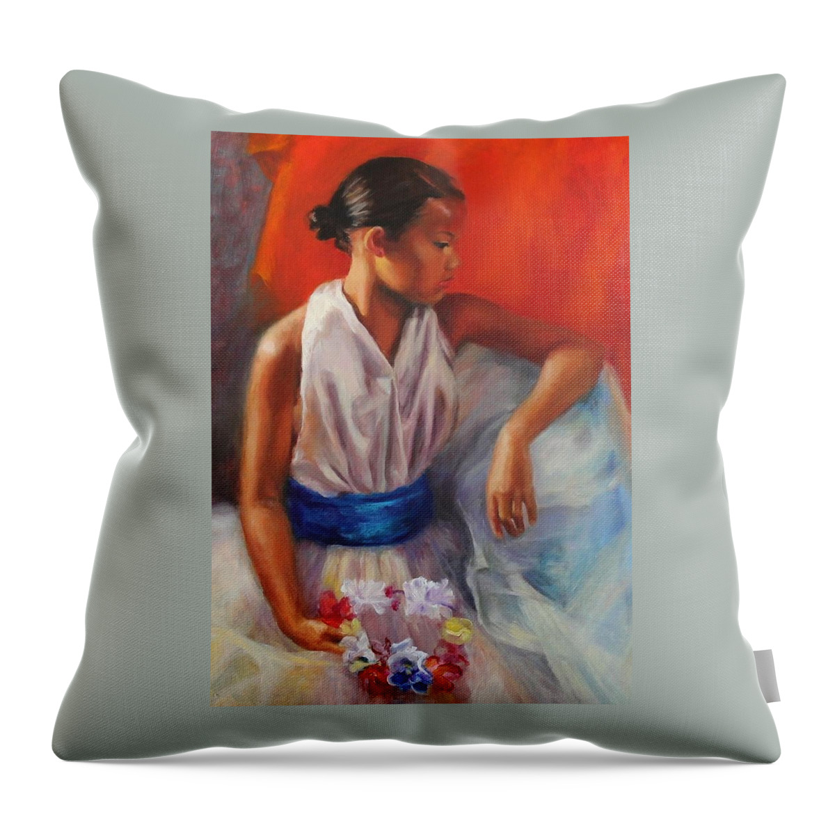 Portrait Throw Pillow featuring the painting Flowery Tiara by Marian Berg