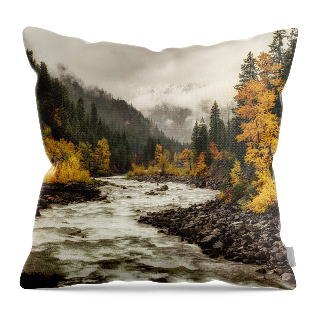 Autumn Throw Pillow featuring the photograph Flowing through Autumn by Mark Kiver