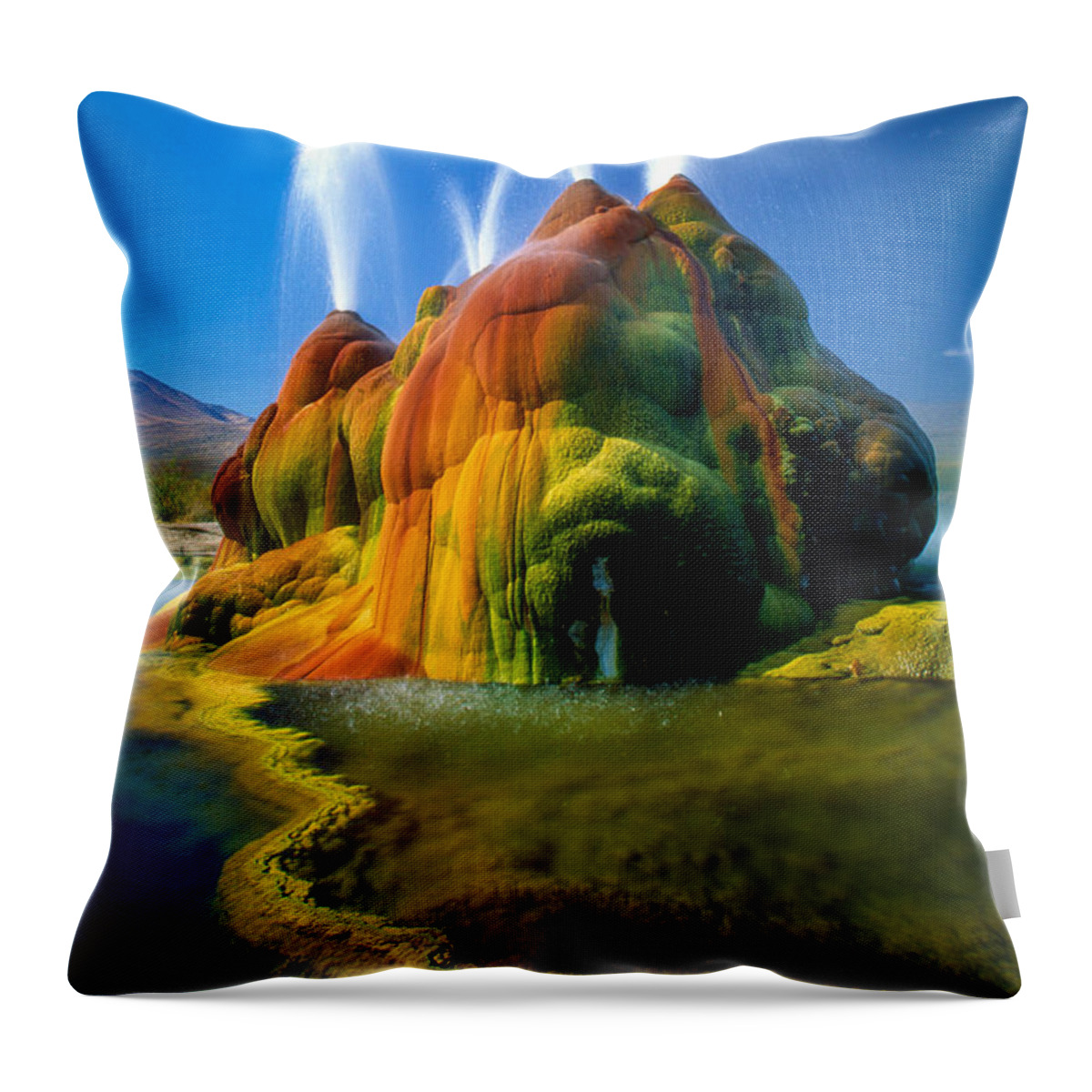 Fly Geyser Throw Pillow featuring the photograph Fly Geyser Travertine by Inge Johnsson