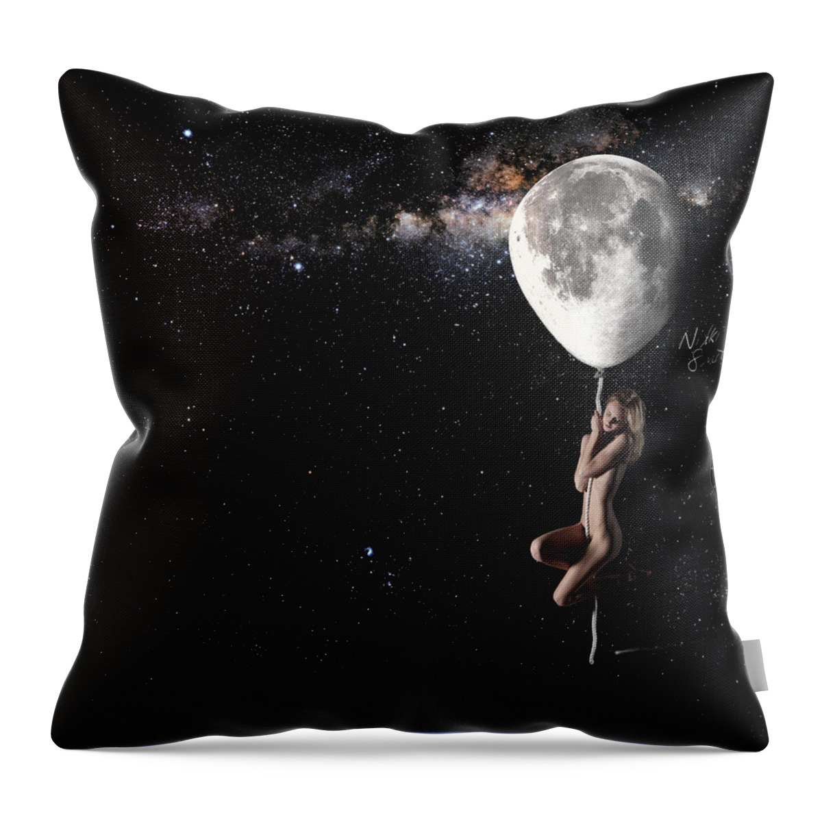 Moon Throw Pillow featuring the digital art Fly Me to the Moon by Nikki Marie Smith