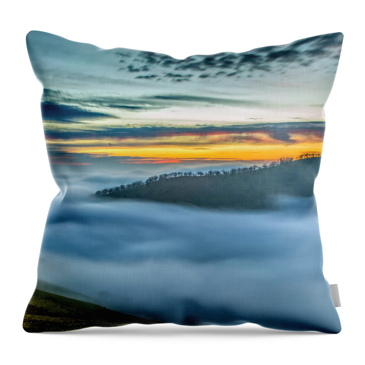 Landscape Throw Pillow featuring the photograph Fog in the Valley by Marc Crumpler