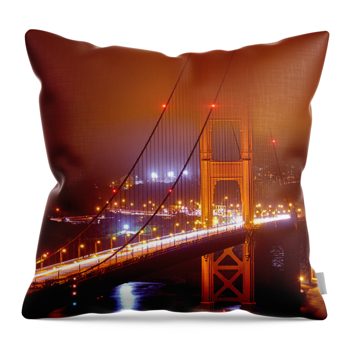 Golden Throw Pillow featuring the photograph Foggy Golden Gate by Bryant Coffey