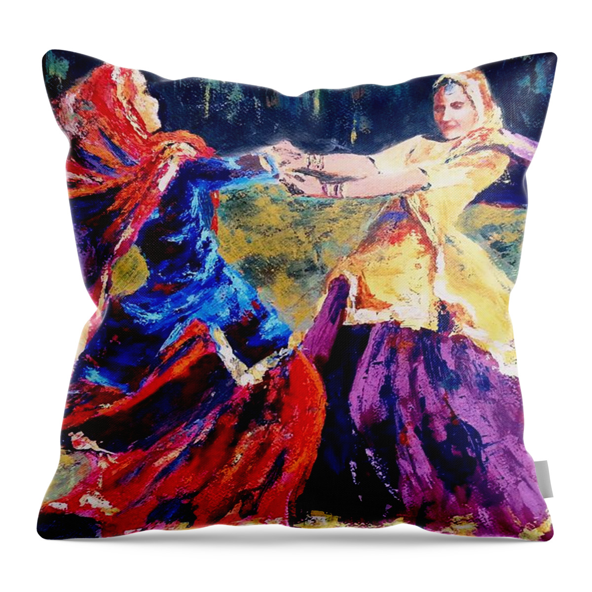 Folk Dance Of Punjab Throw Pillow featuring the painting Folk dance of Punjab  India by Uma Krishnamoorthy