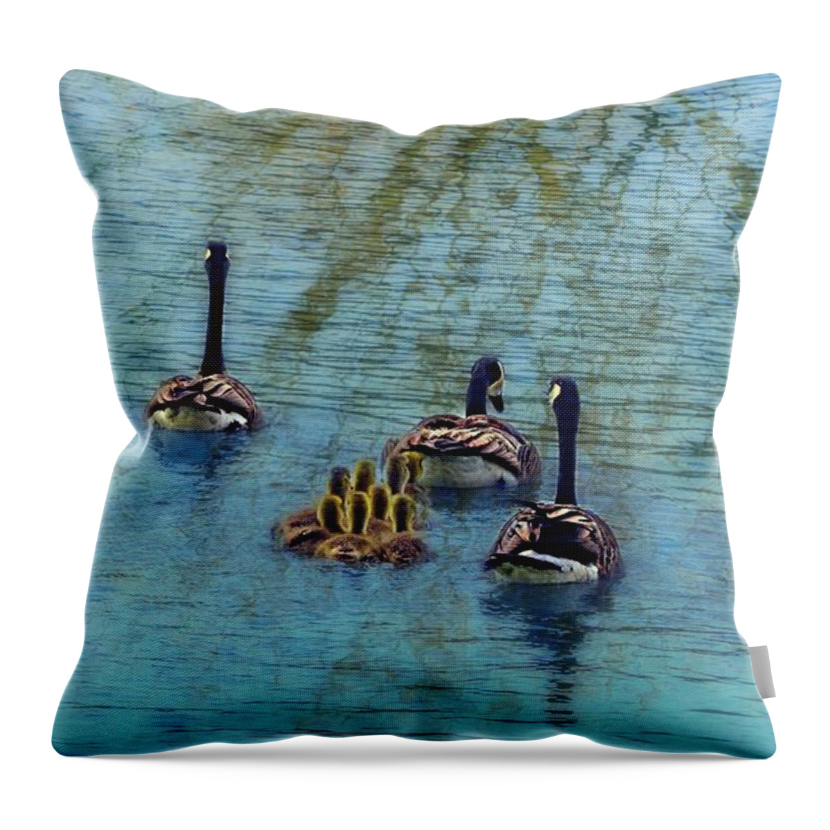 Baby Geese Throw Pillow featuring the photograph Follow the Leader Baby by Peggy Franz