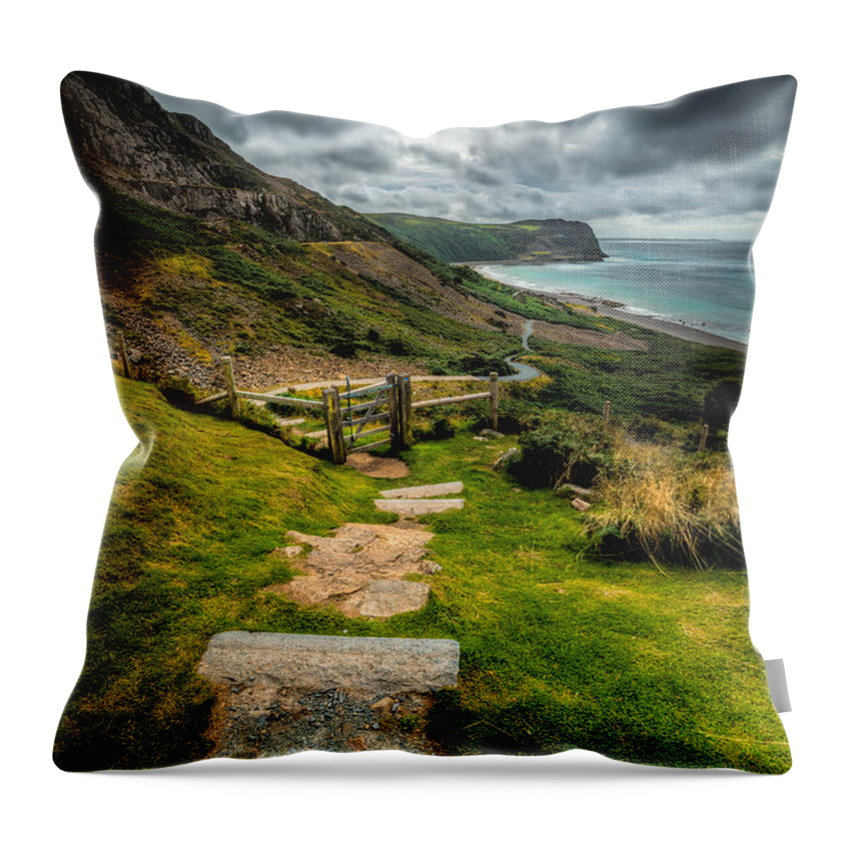 Llyn Peninsula Throw Pillow featuring the photograph Follow The Path by Adrian Evans